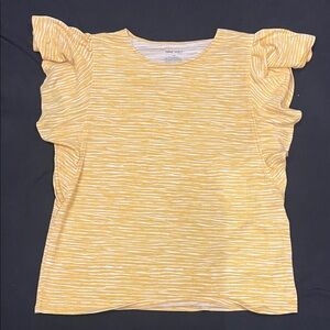 Nine West Kids Yellow Striped Ruffle Sleeve Tee